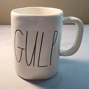 Rae Dunn "Gulp" MAGENTA M Stamped White Ceramic Coffee Mug